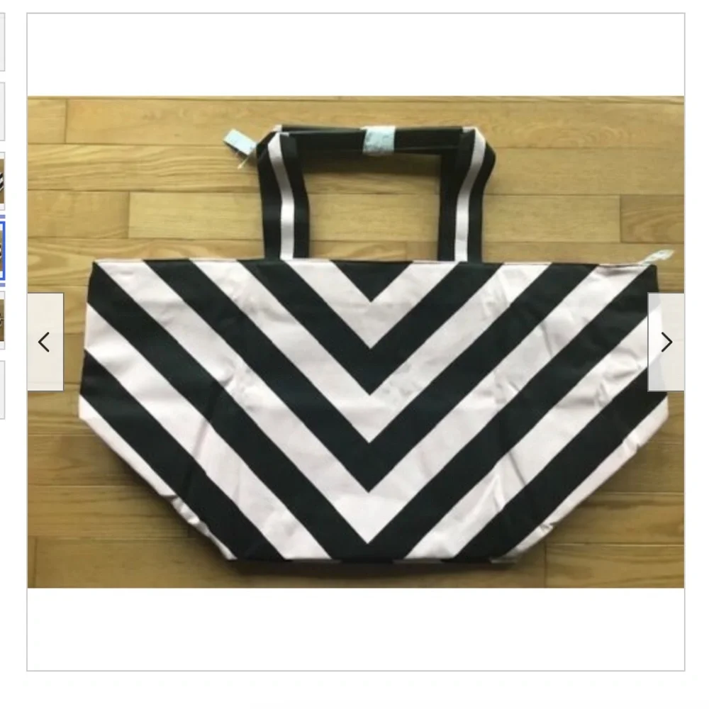 NWT Victoria's Secret Pink/Black Diagonal Canvas Large Tote Bag Shopper - Picture 4 of 4